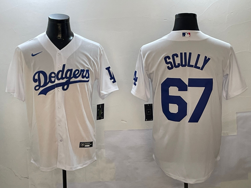 Men's Los Angeles Dodgers Vince Scully #67 White Home Replica Player Jersey baseball jersey product view 1