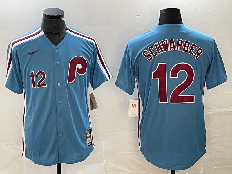 Men's Philadelphia Phillies Kyle Schwarber Light Blue Cooperstown Collection Authentic Jersey baseball jersey product view 1