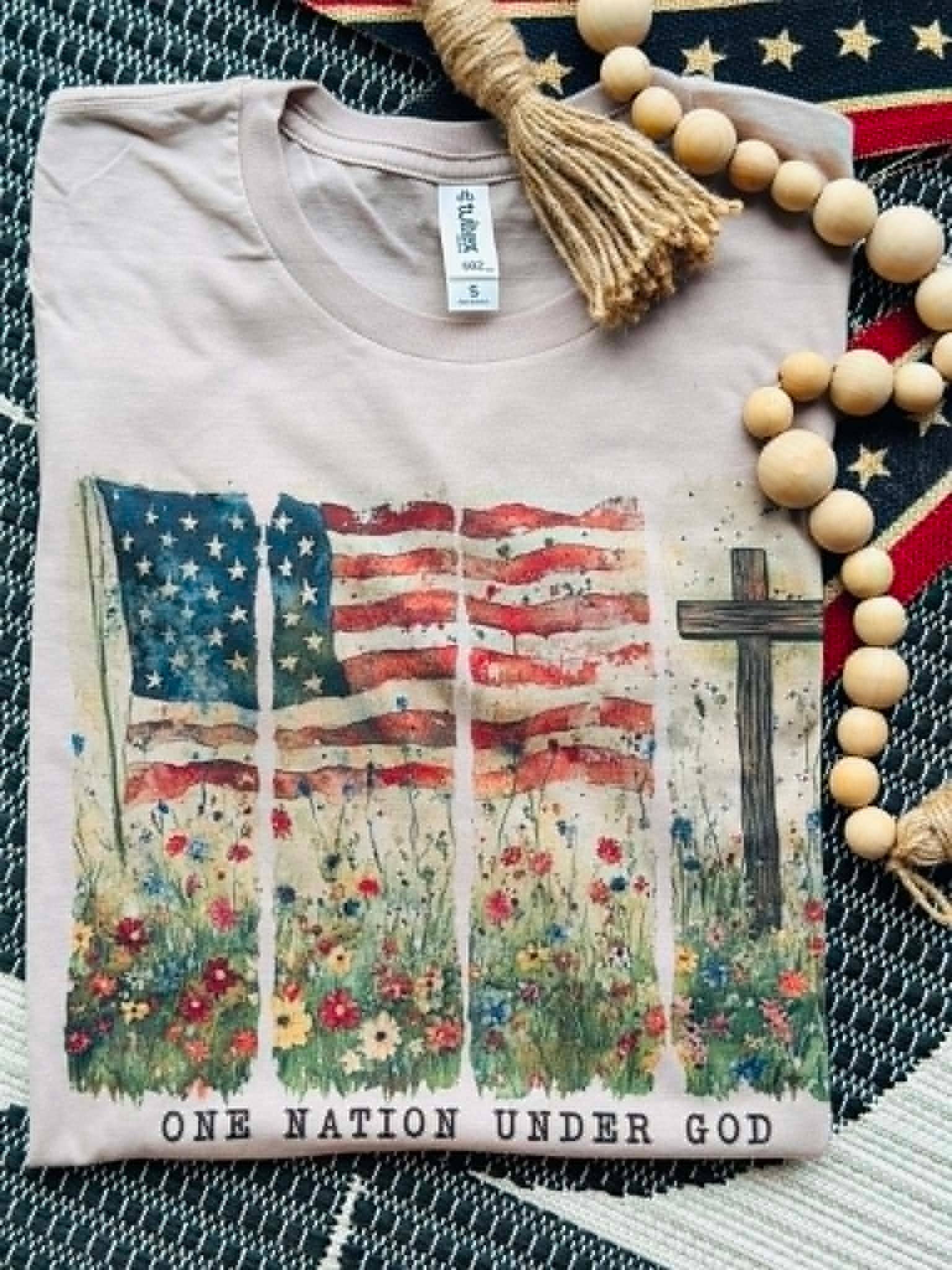 One Nation Under God Cream Patriotic Faith Graphic Tee Unisex T-shirt, Sweatshirt, Hoodie, Long Sleeve Tee - T-Shirt, Sweatshirt, Hoodie