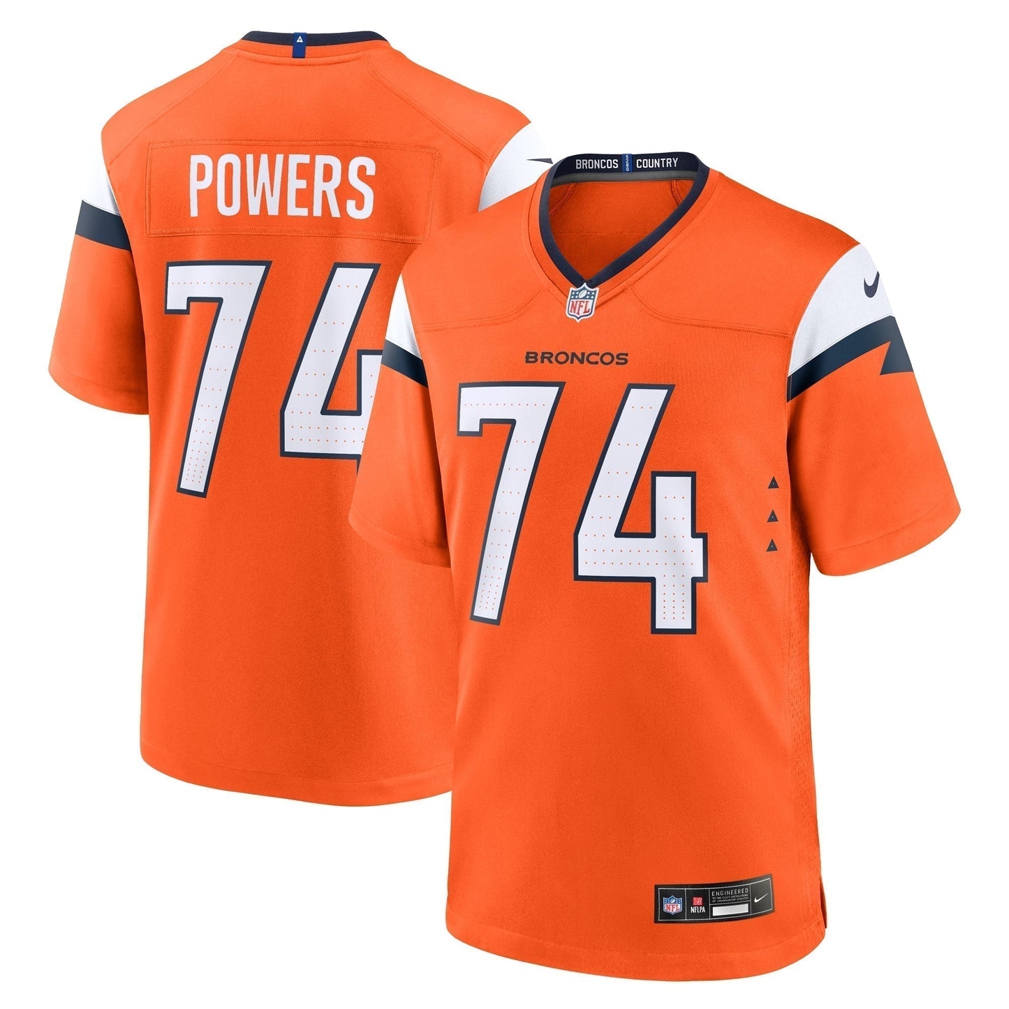 Ben Powers Denver Broncos Team Game Jersey - Orange football jersey product view 1