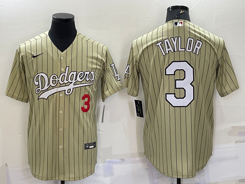 Men's Los Angeles Dodgers Chris Taylor #3 Gold Replica Baseball Jersey1 baseball jersey product view 1