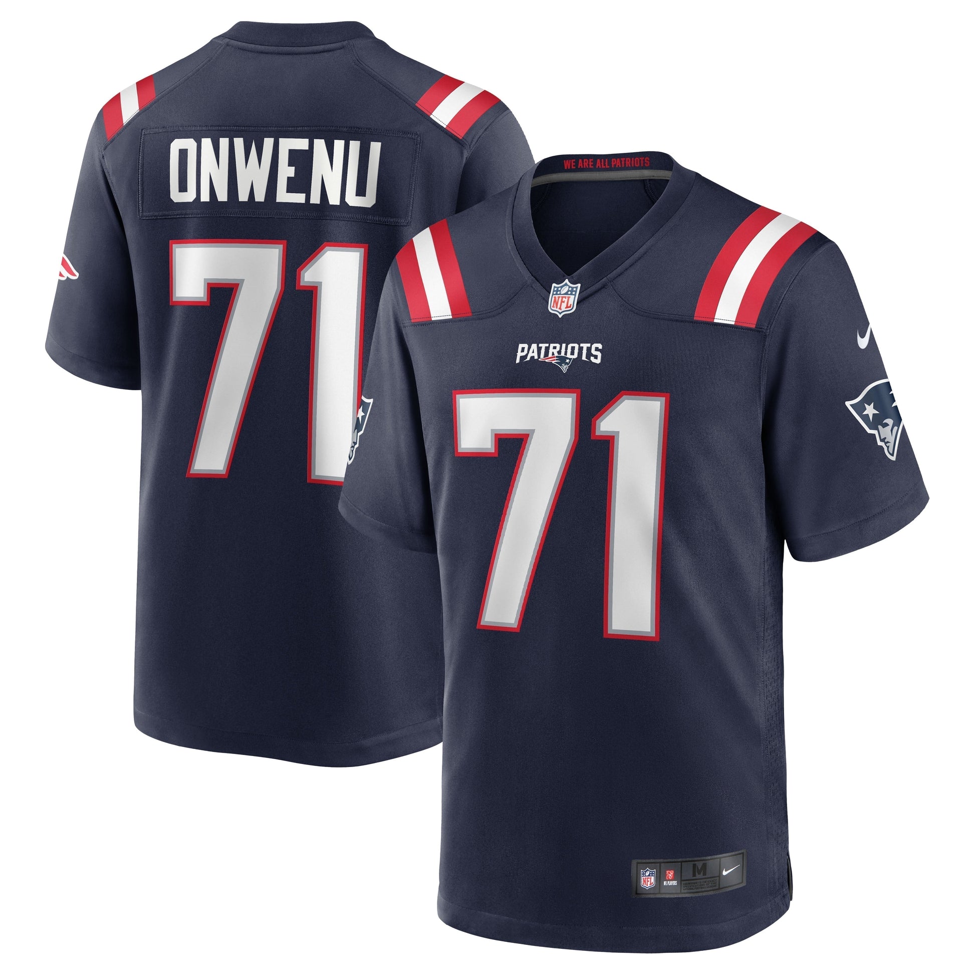 Mike Onwenu New England Patriots Team Game Jersey - Navy football jersey product view 1