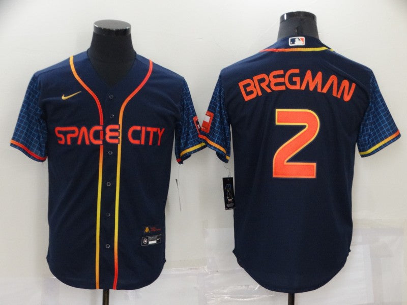 Men's Houston Astros Alex Bregman Navy Space City Jersey baseball jersey product view 1