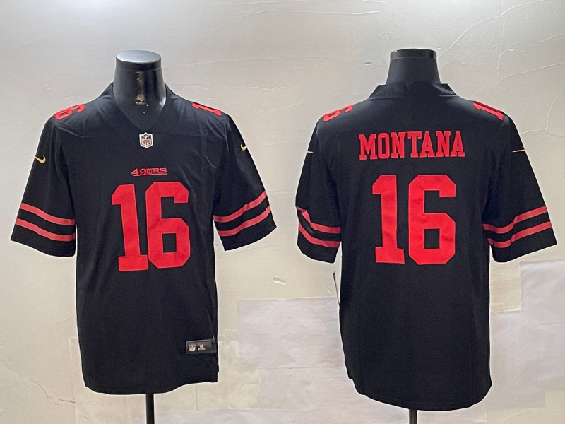 Men's San Francisco 49ers Joe Montana Black Game Jersey football jersey product view 1