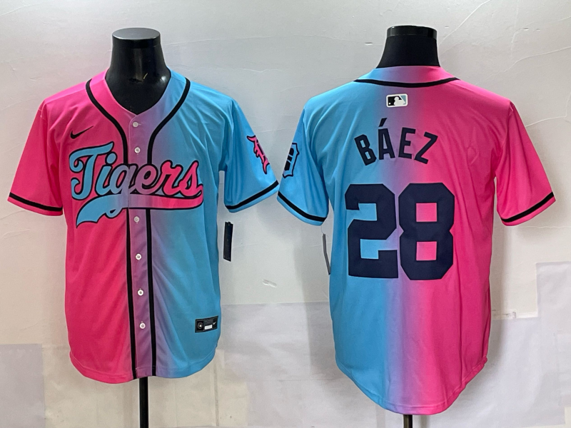 Men's Detroit Tigers Javier Baez Pink/Blue Player Jersey baseball jersey product view 1