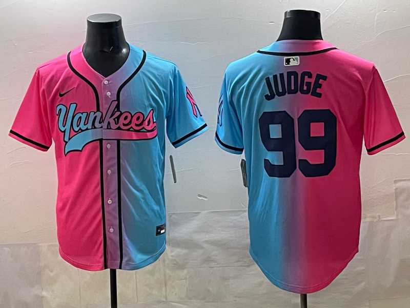 Men's New York Yankees Aaron Judge #99 Pink/Blue Player Jersey baseball jersey product view 1