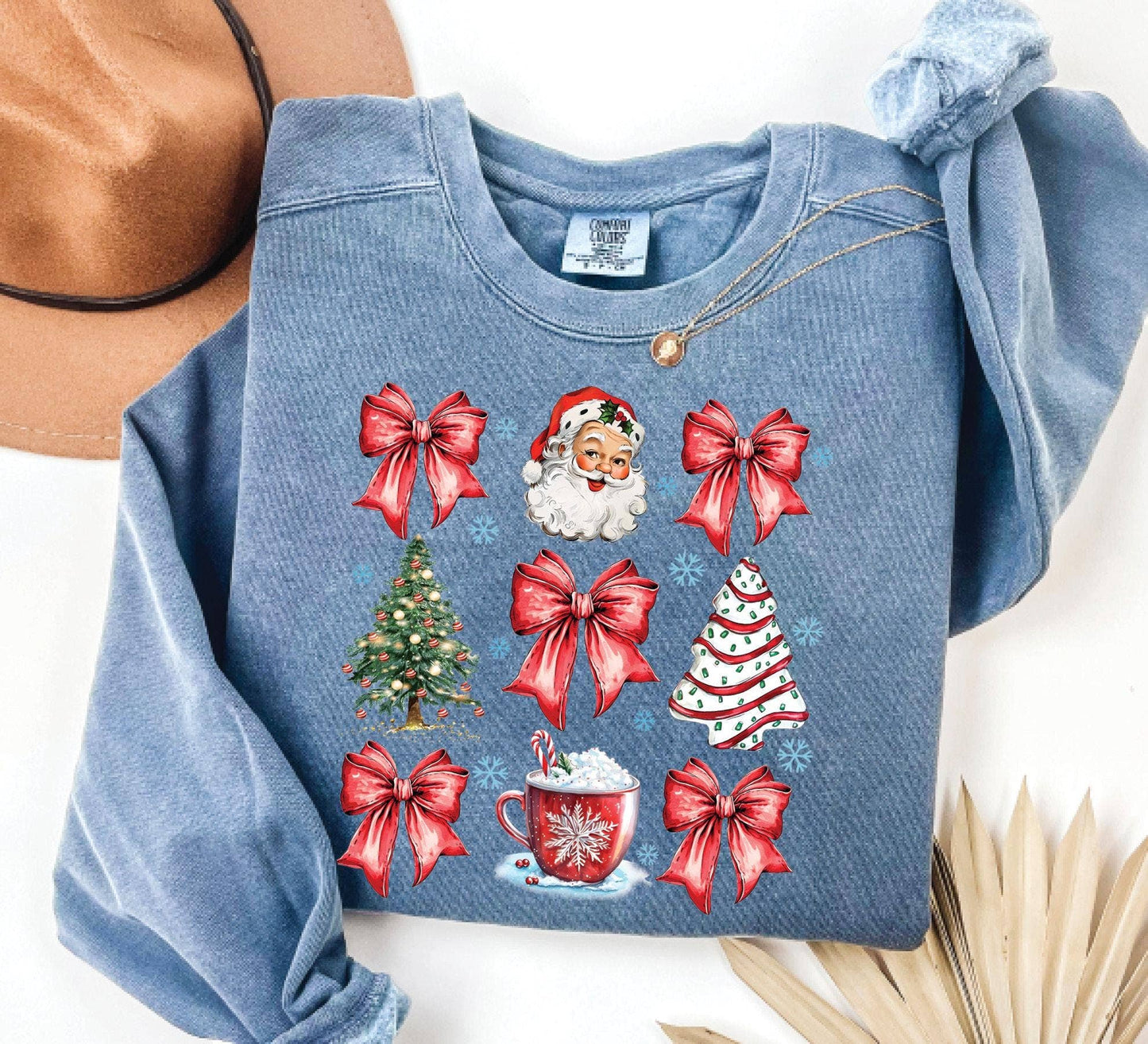 Retro Christmas Santa Bow Sweatshirt Unisex T-shirt, Sweatshirt, Hoodie, Long Sleeve Tee - T-Shirt, Sweatshirt, Hoodie