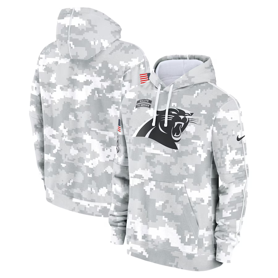Men's Carolina Panthers Arctic Camo 2024 Salute to Service Club Fleece Pullover Hoodie football jersey product view 1