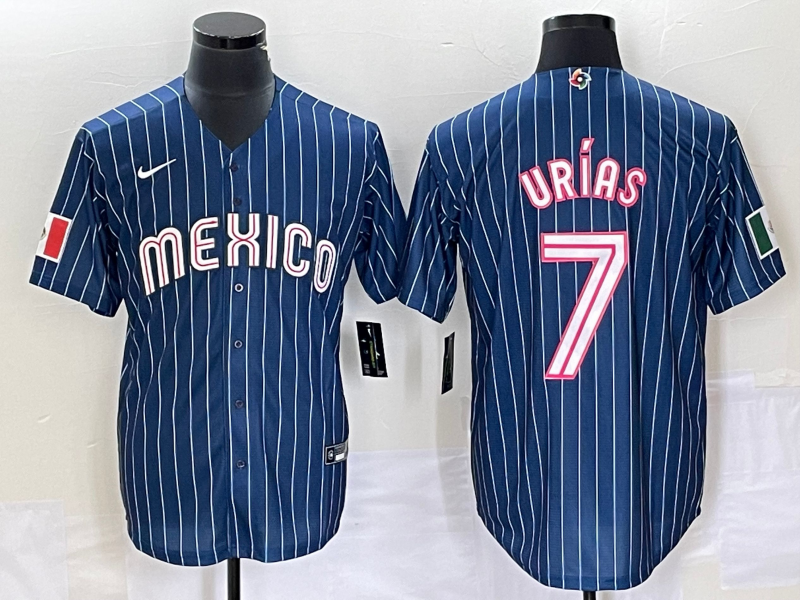 Men's 2023 World Baseball Classic Julio Urias Mexico Navy Jersey baseball jersey product view 1