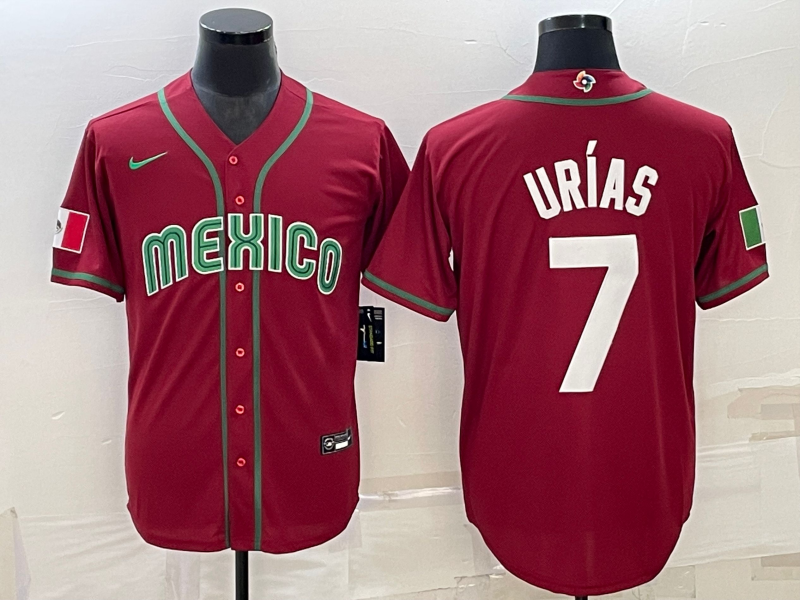 Men's 2023 World Baseball Classic Julio Urias Mexico Red Jersey baseball jersey product view 1