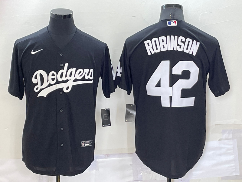 Men's Los Angeles Dodgers Jackie Robinson #42 Black Replica Baseball Jersey1 baseball jersey product view 1