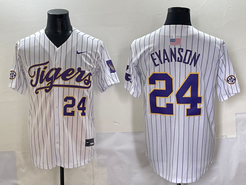 Men's LSU Tigers Anthony Eyanson #24 White Replica Player Jersey sports jersey product view 1