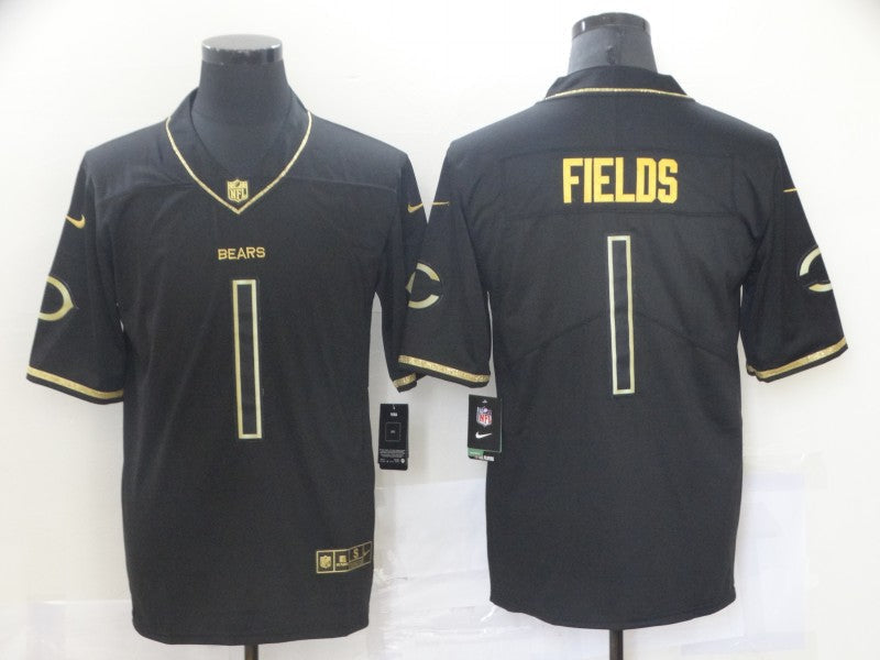Men's Chicago Bears Justin Fields #1 Black Game Player Jersey1 football jersey product view 1