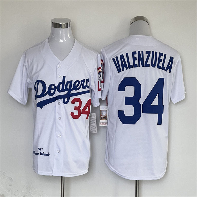 Los Angeles Dodgers #34 Fernando Valenzuela Road 1981 Cooperstown Collection Authentic Jersey - WHITE Baseball Jerseys baseball jersey product view 1