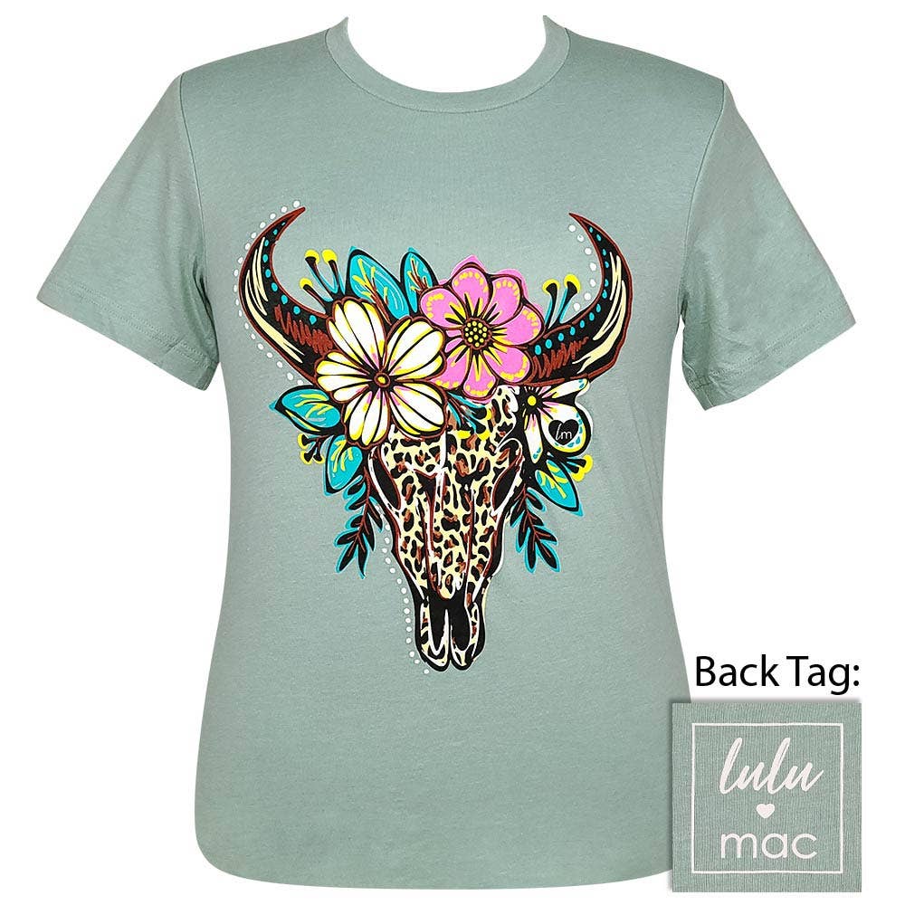Lulu Mac - Leopard Skull - Heather Dusty Blue Ss - LM79 Unisex T-shirt, Sweatshirt, Hoodie, Long Sleeve Tee - T-Shirt, Sweatshirt, Hoodie
