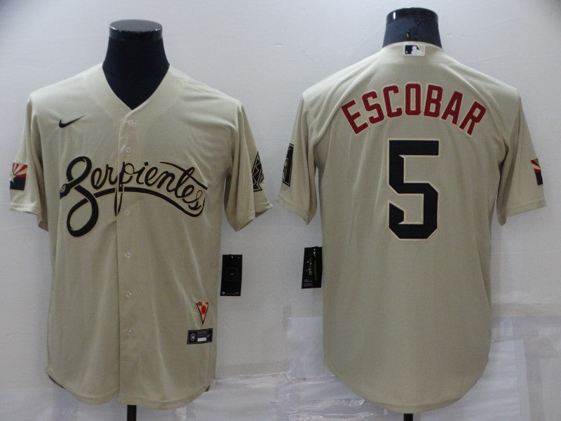 Men's Arizona Diamondbacks Eduardo Escobar #5 Beige Replica Baseball Jersey baseball jersey product view 1