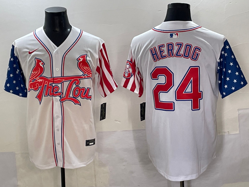 Men's St. Louis Cardinals Whitey Herzog #24 White Replica Player Jersey baseball jersey product view 1