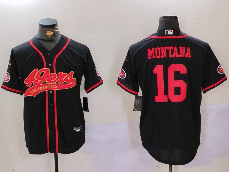 Men's San Francisco 49ers Joe Montana Black Replica Player Jersey football jersey product view 1