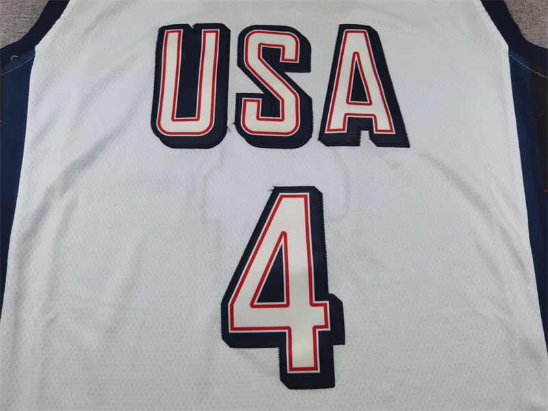 Men's 2024 USA Dream Team Stephen Curry #4 White Authentic Player Jersey basketball jersey product view 3