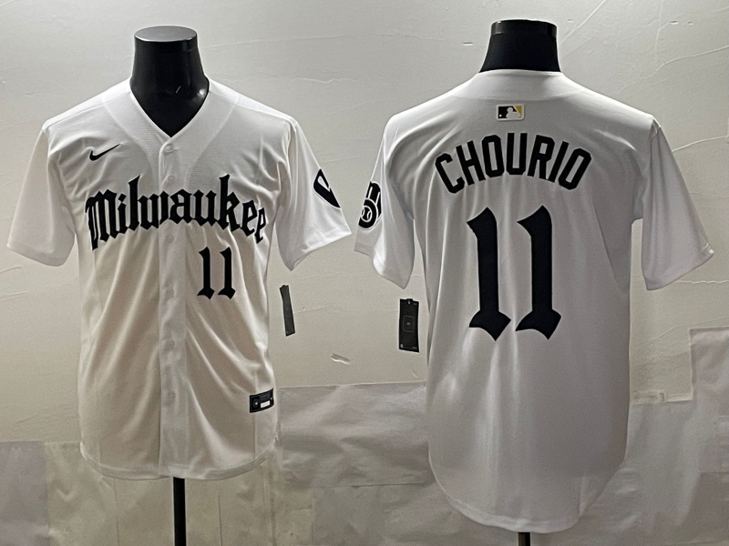 Men's Milwaukee Brewers Jackson Chourio White Replica Team Jersey baseball jersey product view 1