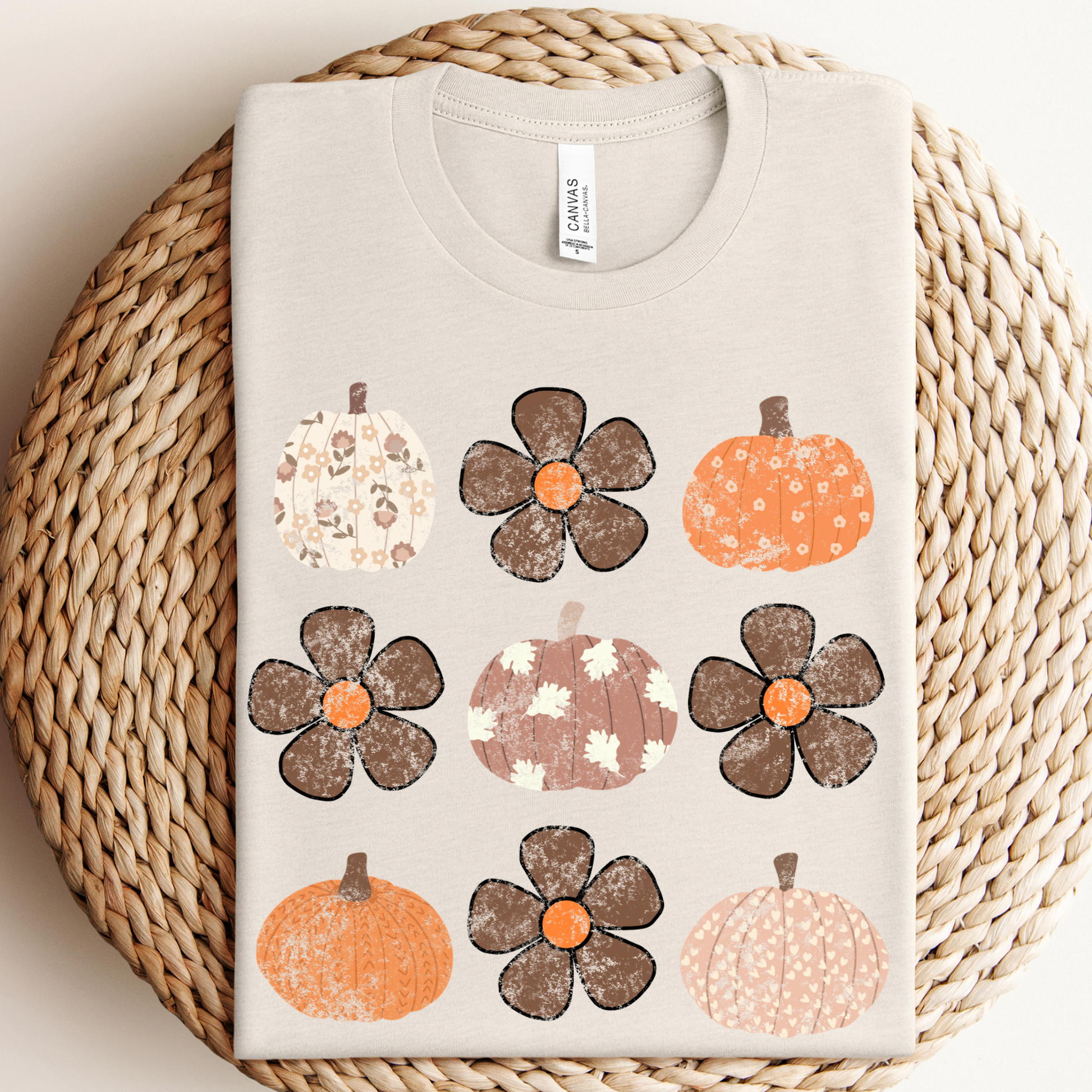Boho Flower & Pumpkins Graphic Tee Unisex T-shirt, Sweatshirt, Hoodie, Long Sleeve Tee - T-Shirt, Sweatshirt, Hoodie