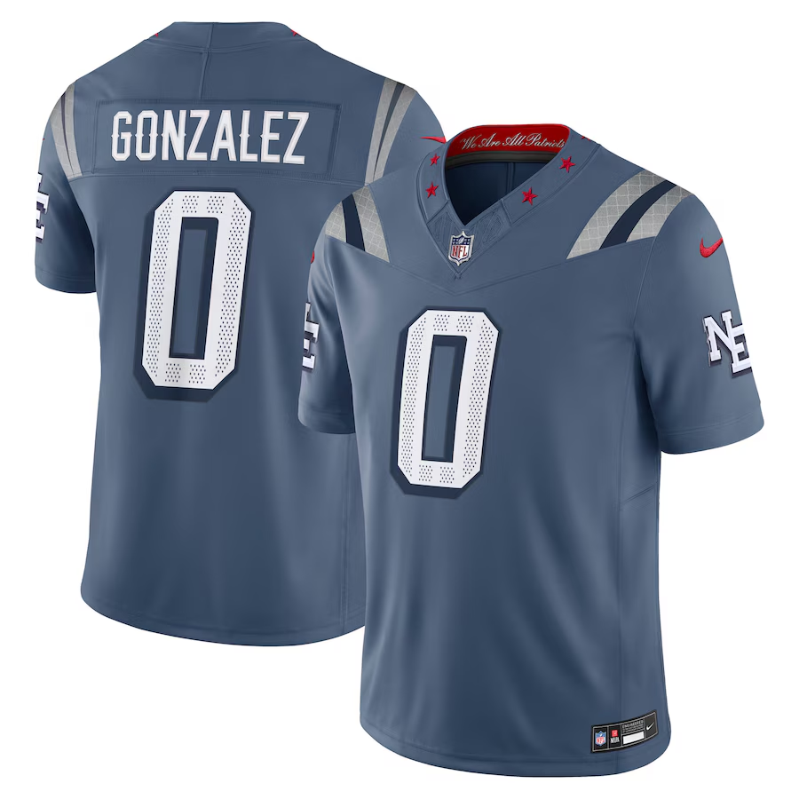 Men's New England Patriots Christian Gonzalez #0 Storm Blue 2025 Rivalries Collection Limited Jersey football jersey product view 1