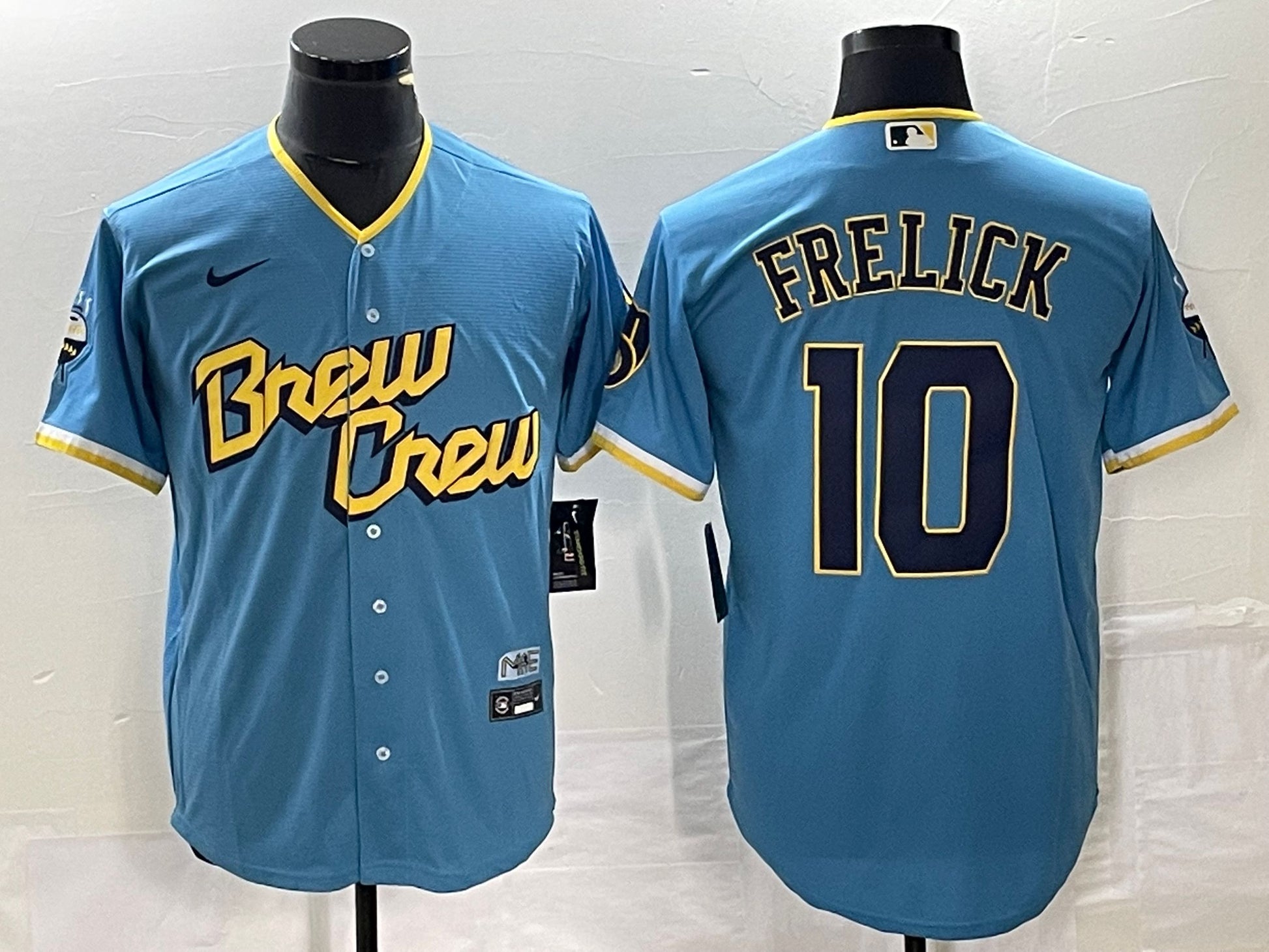 Men's Milwaukee Brewers Sal Frelick #10 Powder Blue 2022 City Connect Replica Player Jersey baseball jersey product view 1