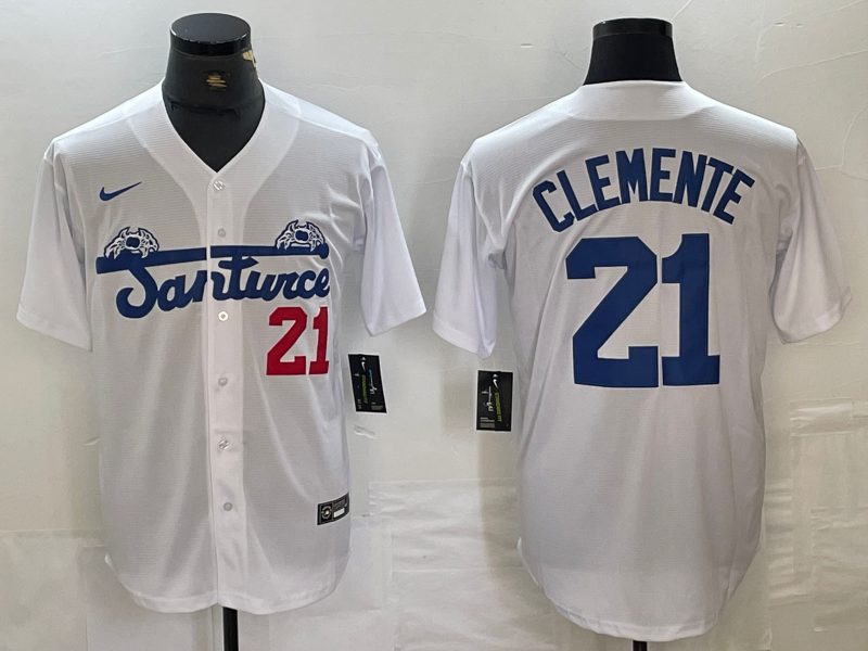Men's Santurce Crabbers Roberto Clemente White Puerto Rico Baseball Jersey baseball jersey product view 1