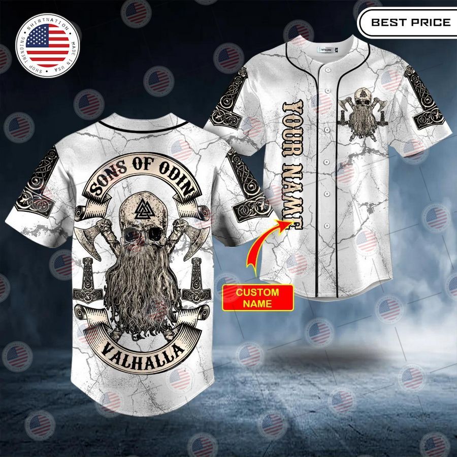 BEST Son of Odin Valhalla Viking Axe Skull Custom Baseball Jersey Unisex T-shirt, Sweatshirt, Hoodie, Long Sleeve Tee - T-Shirt, Sweatshirt, Hoodie