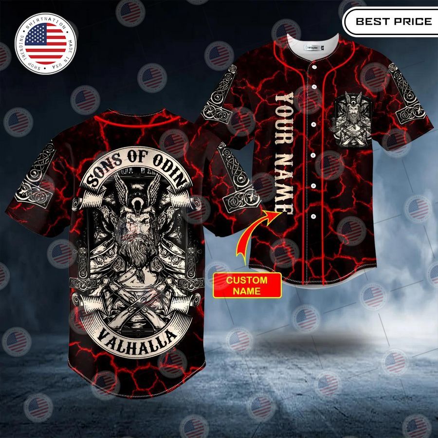 BEST Son of Odin Valhalla Viking Odin Fantasy Red Lightning Custom Baseball Jersey Unisex T-shirt, Sweatshirt, Hoodie, Long Sleeve Tee - T-Shirt, Sweatshirt, Hoodie