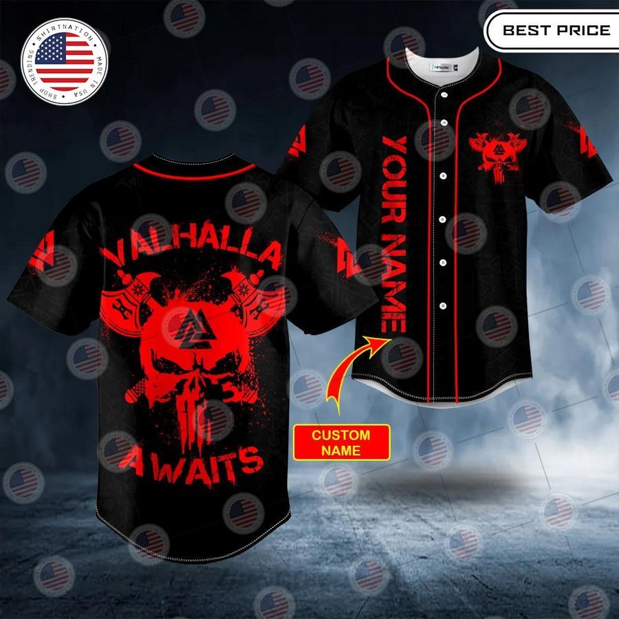 BEST Valhalla Awaits Viking Custom Baseball Jersey Unisex T-shirt, Sweatshirt, Hoodie, Long Sleeve Tee - T-Shirt, Sweatshirt, Hoodie