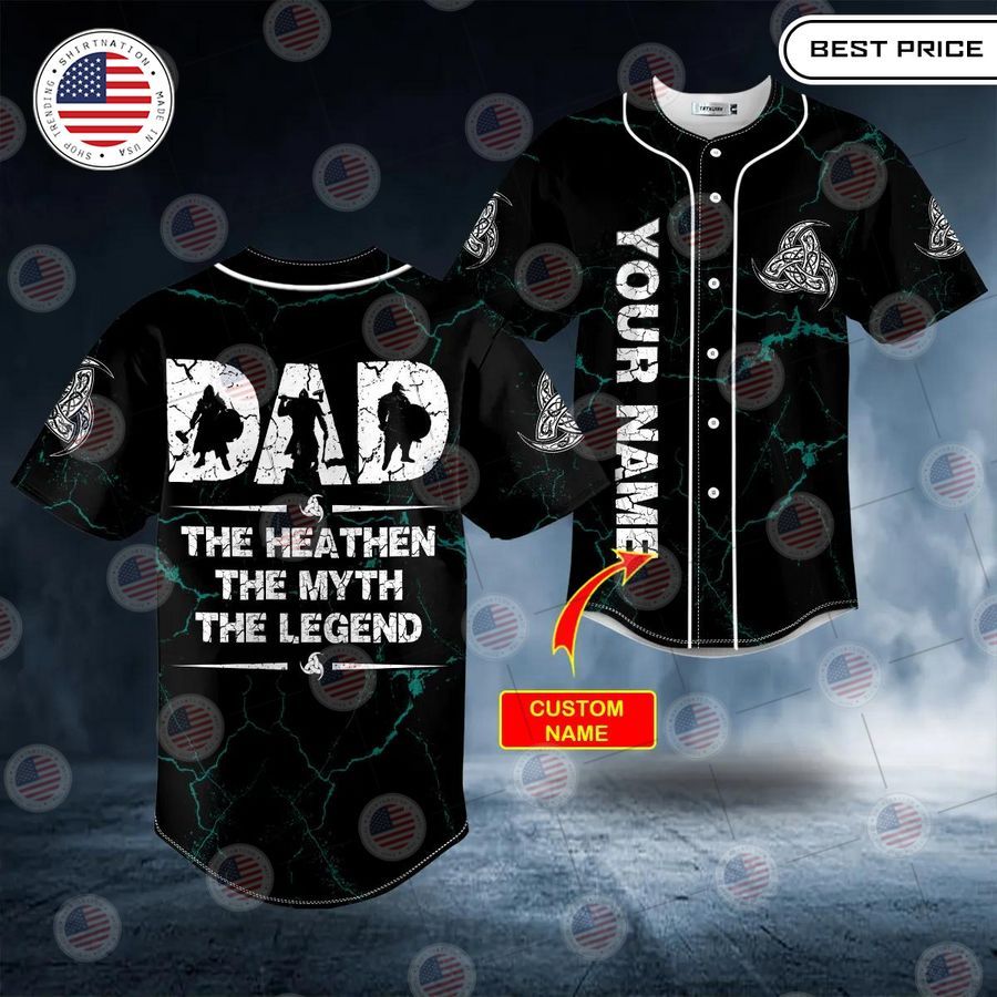BEST Viking Dad The Heathen The Myth The Legend Custom Baseball Jersey Unisex T-shirt, Sweatshirt, Hoodie, Long Sleeve Tee - T-Shirt, Sweatshirt, Hoodie