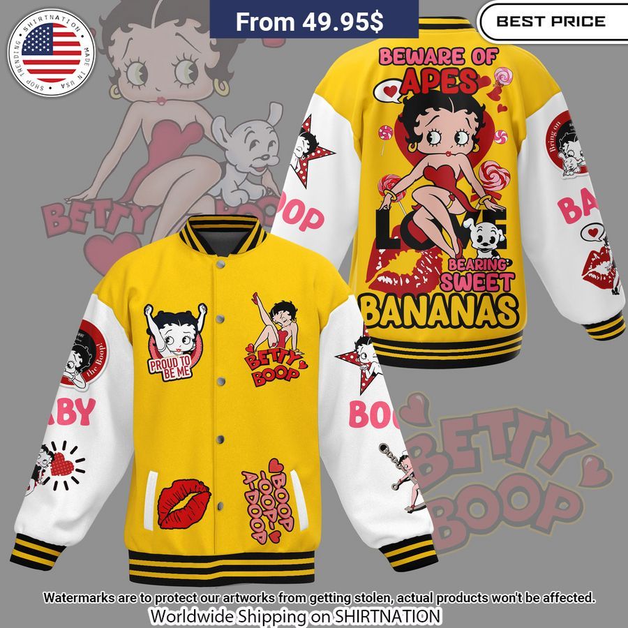 Betty Boop Beware Of Apes Baseball Jacket Unisex T-shirt, Sweatshirt, Hoodie, Long Sleeve Tee - T-Shirt, Sweatshirt, Hoodie