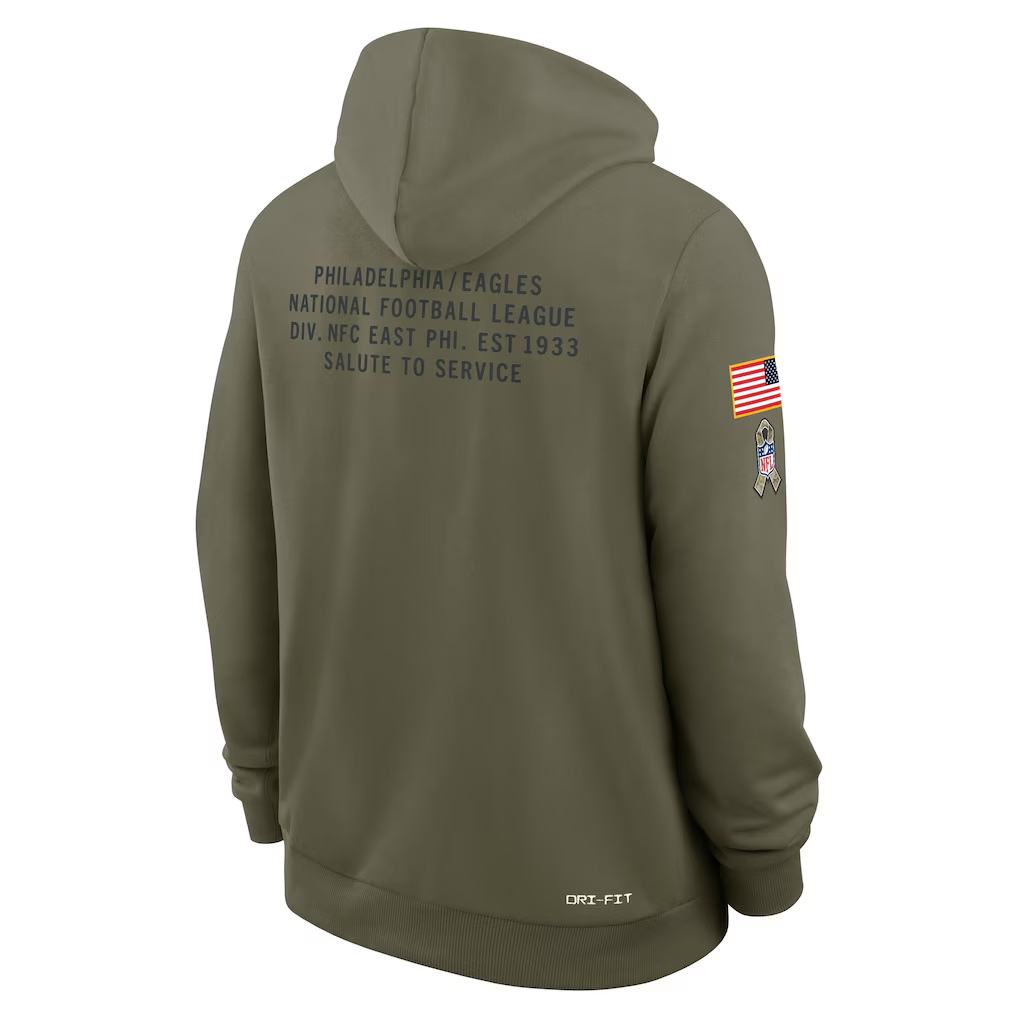 Men's Philadelphia Eagles Olive 2025 Salute to Service Sideline Standard Issue Dri-FIT Hoodie football jersey product view 2
