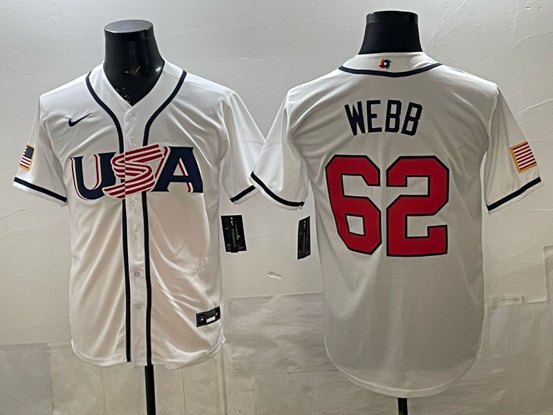 Men's USA Baseball Logan Webb #62 White 2026 World Baseball Classic Stadium Jersey baseball jersey product view 1