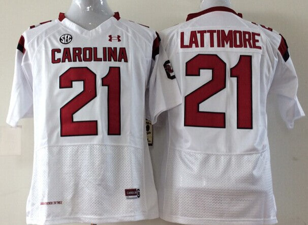 Men's South Carolina Gamecock Marcus Lattimore White Player Game Jersey sports jersey product view 1