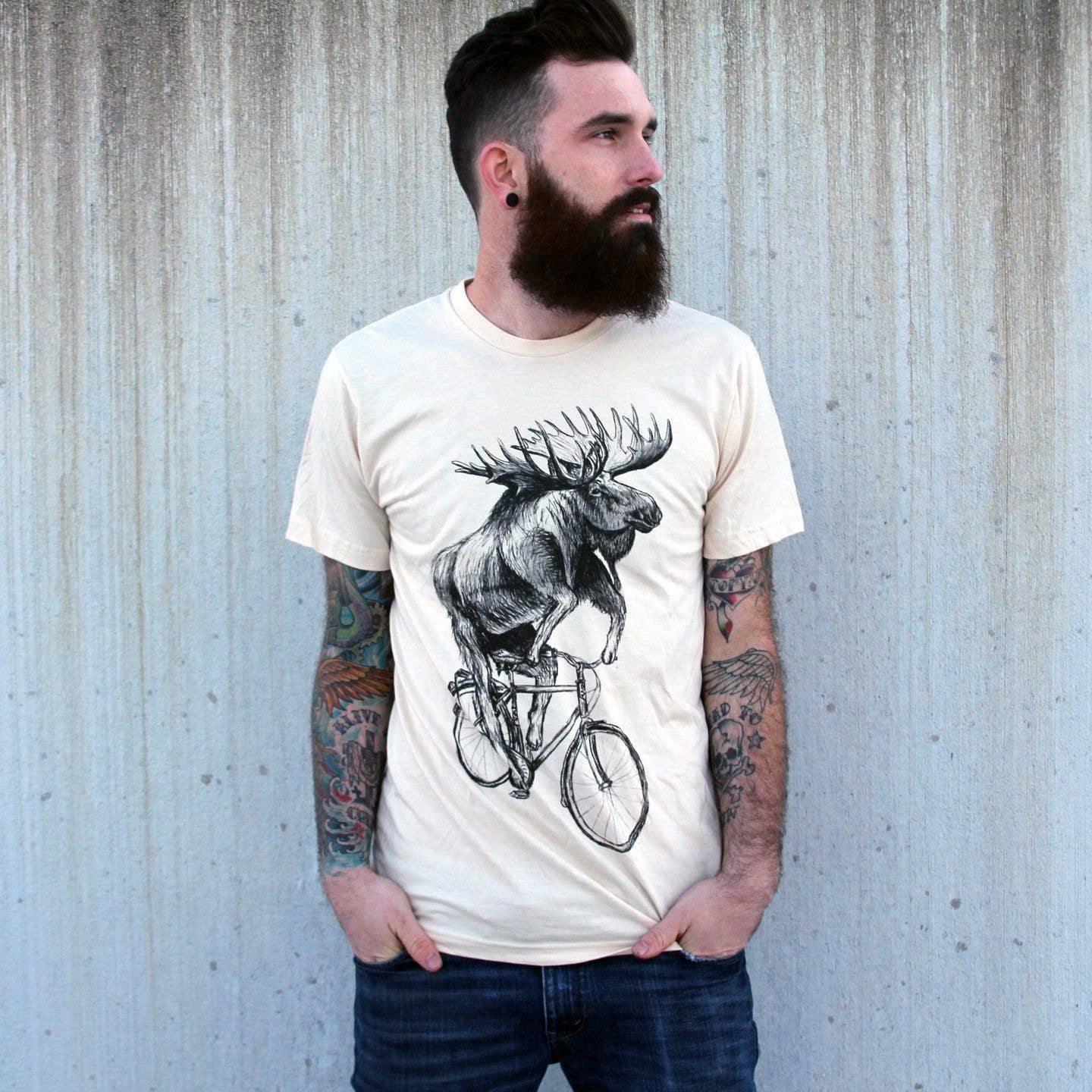 Moose Riding Bicycle Graphic Tee Shirt Unisex T-shirt, Sweatshirt, Hoodie, Long Sleeve Tee - T-Shirt, Sweatshirt, Hoodie