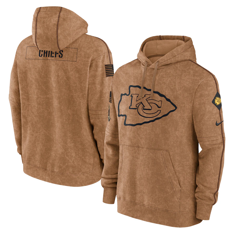 Men's Kansas City Chiefs Brown 2023 Salute To Service Club Pullover Hoodie football jersey product view 1