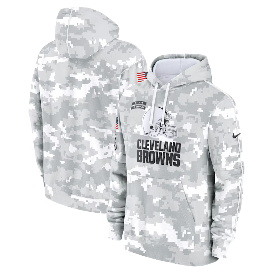 Men's Cleveland Browns Arctic Camo 2024 Salute to Service Club Fleece Pullover Hoodie football jersey product view 1