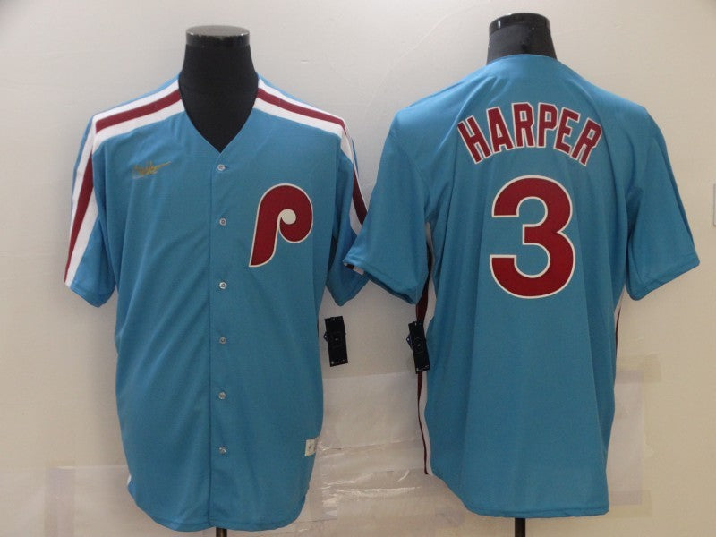 Men's Philadelphia Phillies Bryce Harper #3 Blue Replica Baseball Jersey baseball jersey product view 1