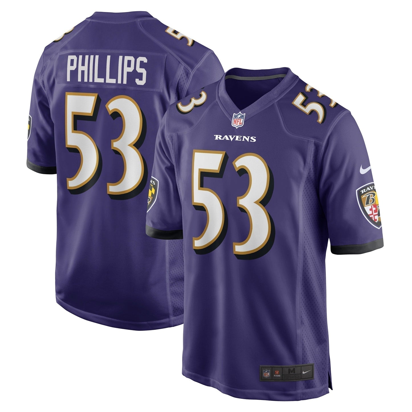Del'Shawn Phillips Baltimore Ravens Game Jersey - Purple football jersey product view 1