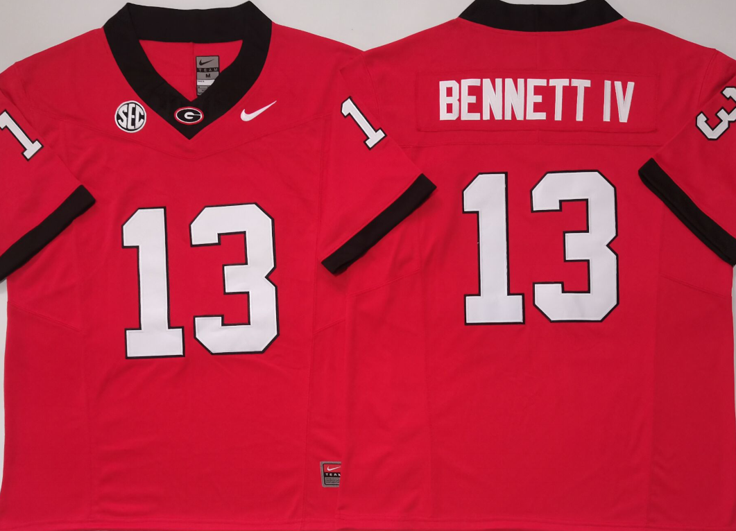 Men's Georgia Bulldogs Stetson Bennett #13 Red Game Jersey sports jersey product view 1