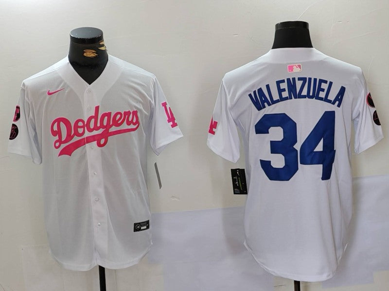 Men's Los Angeles Dodgers Fernando Valenzuela #34 White Limited Game Player Jersey baseball jersey product view 1