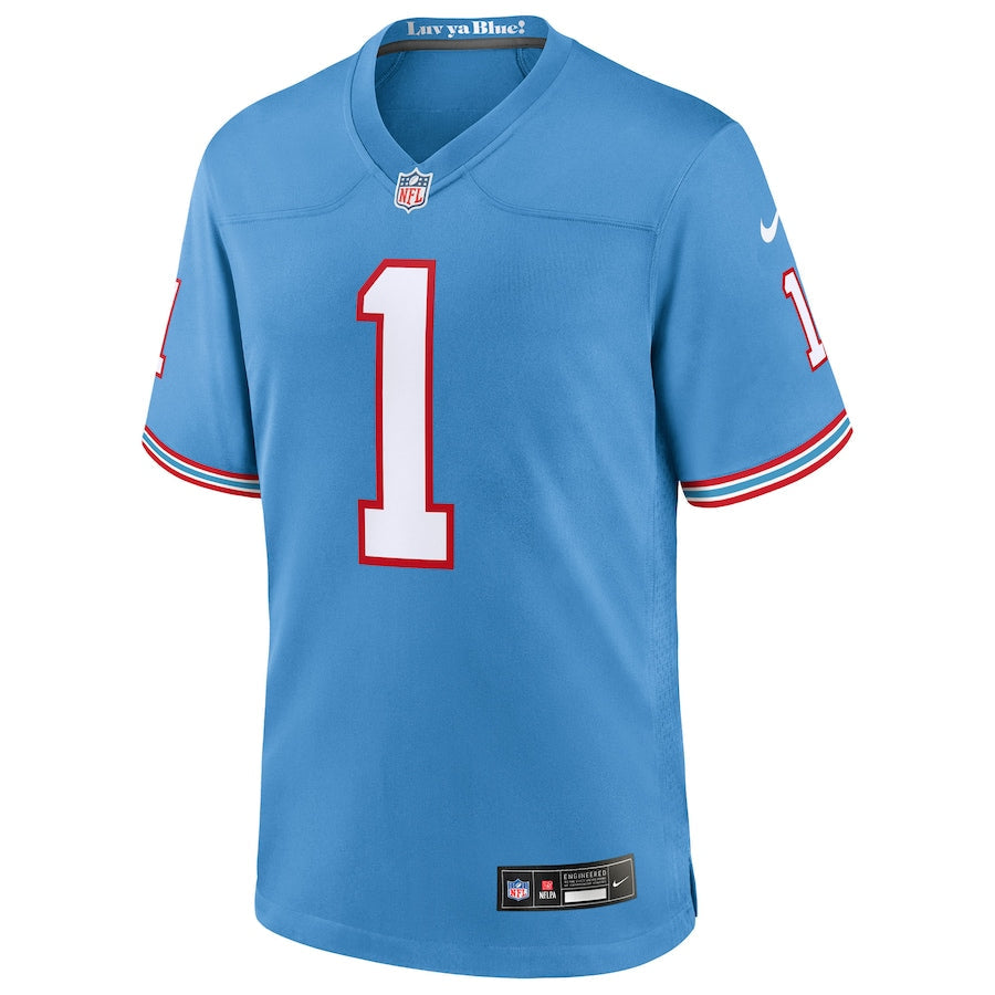 Tennessee Titans Cameron Ward Light Blue 2025 NFL Draft First Round Pick 2nd Alternate Game Jersey football jersey product view 3