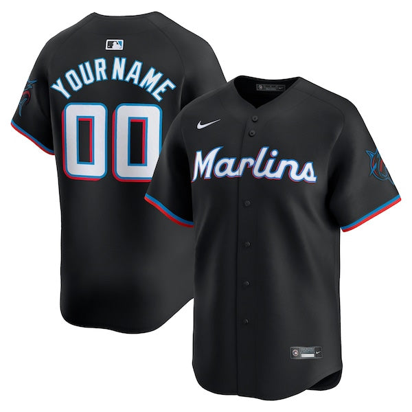 Custom Miami Marlins Alternate Limited Jersey - Black baseball jersey product view 1