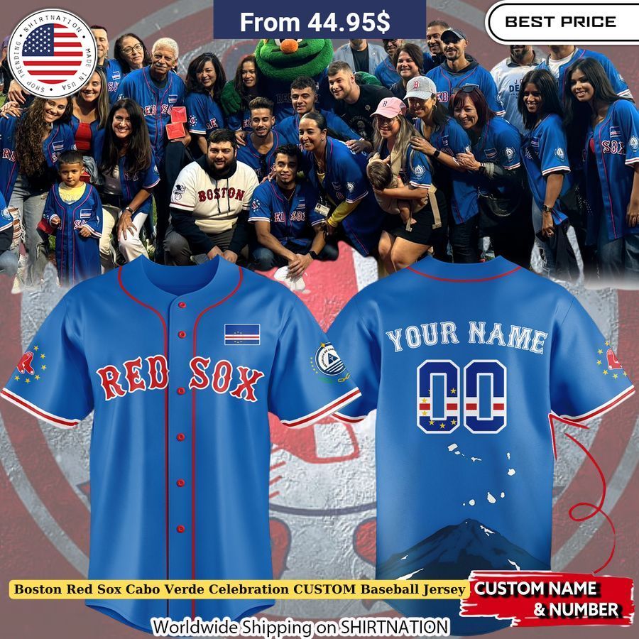 Boston Red Sox Cabo Verde Celebration CUSTOM Baseball Jersey Unisex T-shirt, Sweatshirt, Hoodie, Long Sleeve Tee - T-Shirt, Sweatshirt, Hoodie