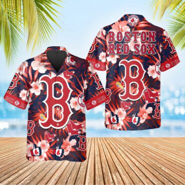 Boston Red Sox Floral Logo Hawaiian Shirt Unisex T-shirt, Sweatshirt, Hoodie, Long Sleeve Tee - T-Shirt, Sweatshirt, Hoodie