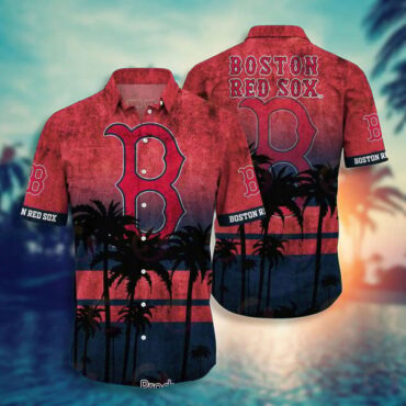 Boston Red Sox Sunset Palms Hawaiian Shirt Unisex T-shirt, Sweatshirt, Hoodie, Long Sleeve Tee - T-Shirt, Sweatshirt, Hoodie