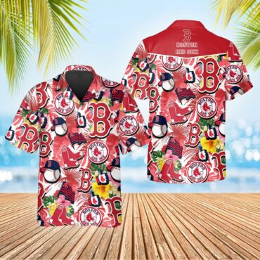 Boston Red Sox Tropical Logo Collage Hawaiian Shirt Unisex T-shirt, Sweatshirt, Hoodie, Long Sleeve Tee - T-Shirt, Sweatshirt, Hoodie