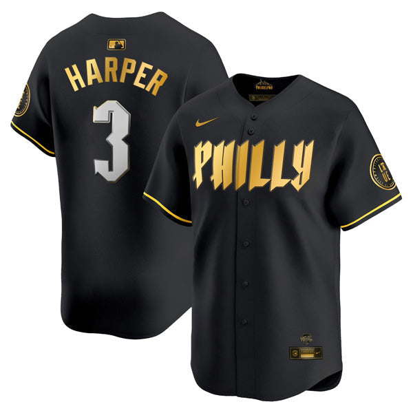 Bryce Harper Philadelphia Phillies City Connect PhillyLimited Jersey - Black Gold baseball jersey product view 1